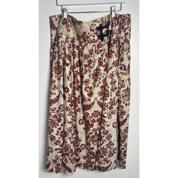 Soft Surroundings Plus 2X Asian Inspired Floral Linen Blend Metallic Maxi Skirt - Picture 1 of 11